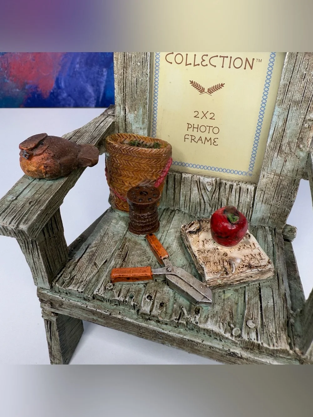 Gardening Chair Picture Frame Adirondack Beach Backyard Mini 2x2 Photo Vintage